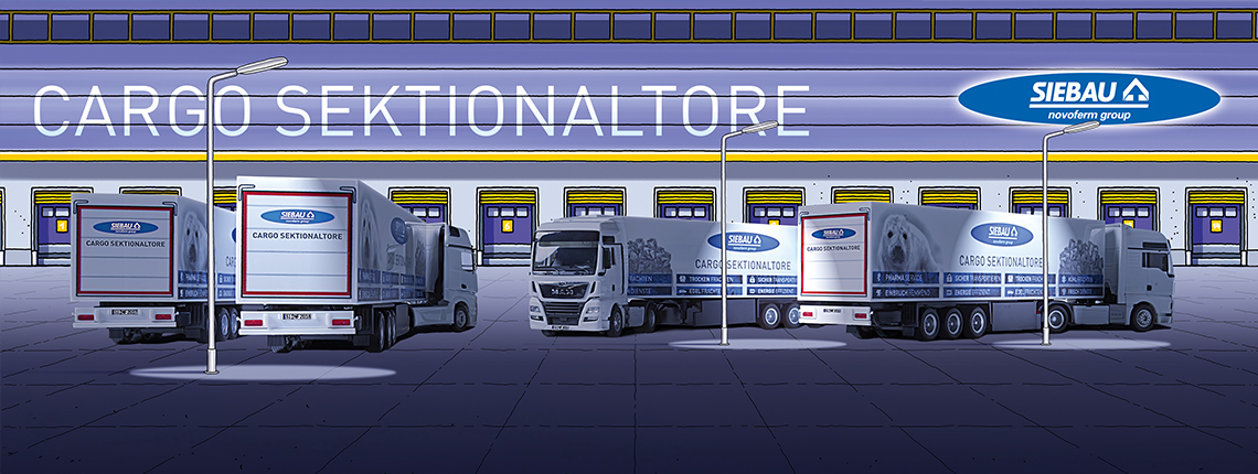 Illustration Halle mit Novoferm-Siebau-LKW